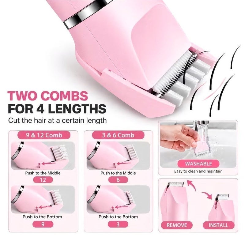 Bosidin 4-in-1 Electric Ladies Shaver & Bikini Trimmer – Painless Waterproof Cordless Hair Removal Set with Interchangeable Cutter Heads and Charging Stand (Pink) - Image 3