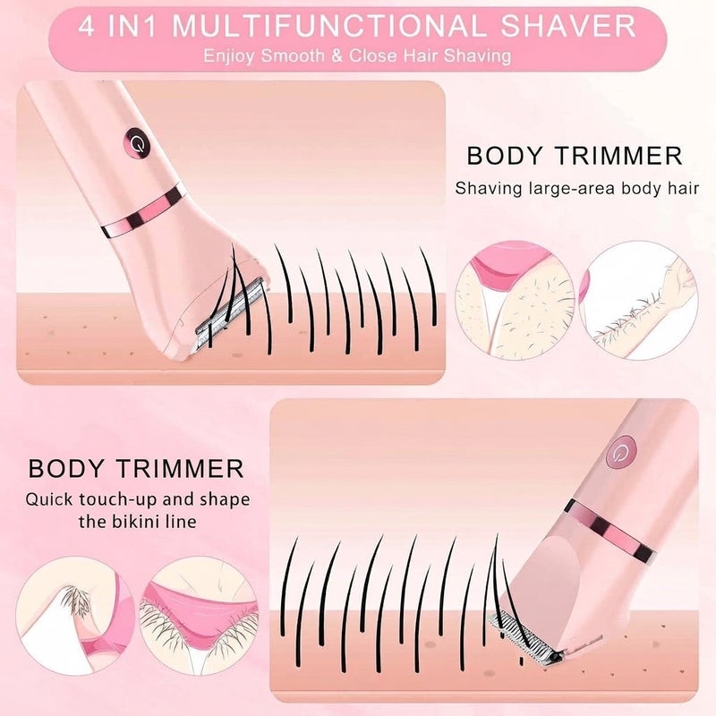 Bosidin 4-in-1 Electric Ladies Shaver & Bikini Trimmer – Painless Waterproof Cordless Hair Removal Set with Interchangeable Cutter Heads and Charging Stand (Pink) - Image 2