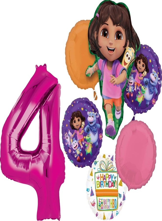 Anagram Dora's 4th Birthday Party Supplies Foil Balloon Bouquet Decorations - Image 1