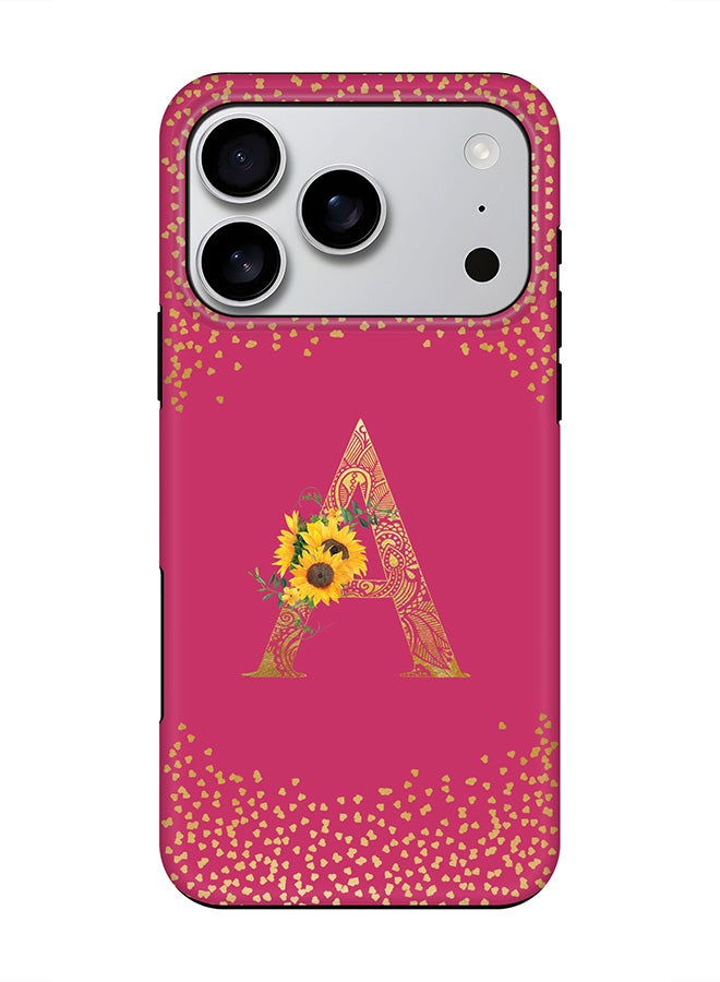 Stylizedd Tough Pro Magnetic Case for iPhone 17 Pro, Dual Layer hybrid PC + TPU Mobile Cover Matte - Custom Floral Monogram - A ( Deep Pink )