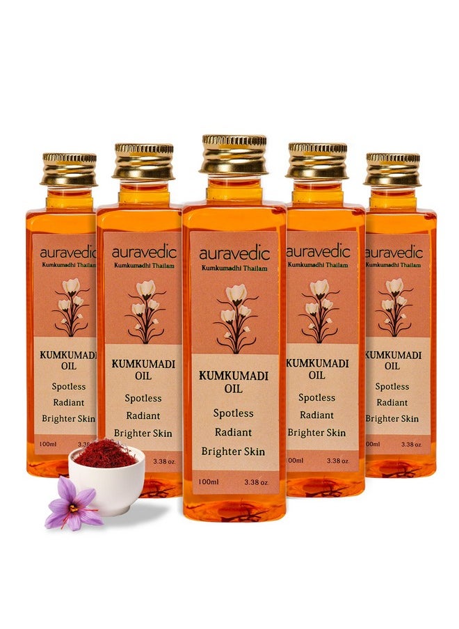 Auravedic - Kumkumadi Tailam For Face Kumkumadi Face Oil For Glowing Skin 100 Ml Pack Of 5 Kumkumadi Oil Face Serum Oil Dark Spot Corrector Glow Serum Oil For Women Men - Image 1