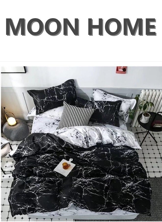 MOON HOME King/Queen/Single size Soft and Breathable Microfiber Hypoallergenic Beautiful Design Duvet Cover Set ,set includes 1 Comforter Cover, 1 Fitted Bedsheet, 4 Pillowcases 