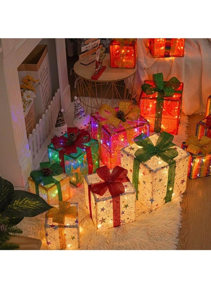 CCOVERY Christmas Lighted Gift Boxes with Remote Control, 3 PCS Christmas Light-Up Presents Box with Bows Christmas Tree Skirt Ornament for Holiday Party Christmas New Year Home Yard (Elk) - Image 2