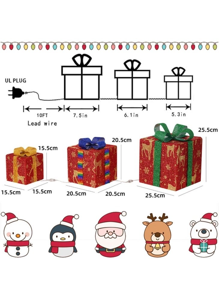 CCOVERY Christmas Lighted Gift Boxes with Remote Control, 3 PCS Christmas Light-Up Presents Box with Bows Christmas Tree Skirt Ornament for Holiday Party Christmas New Year Home Yard (Elk) - Image 4
