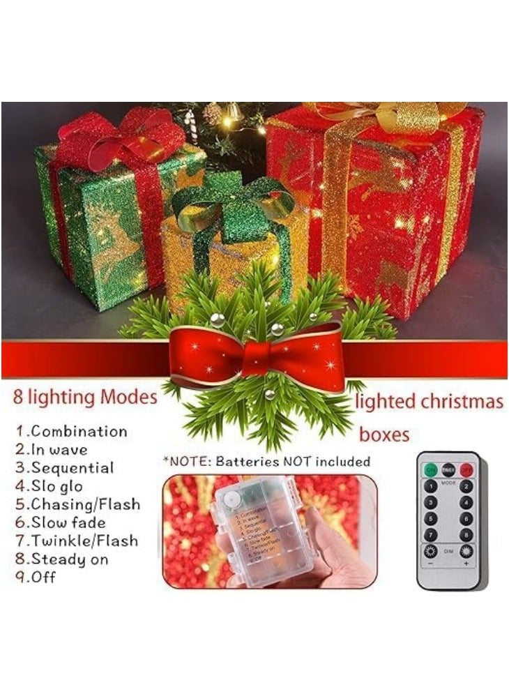 CCOVERY Christmas Lighted Gift Boxes with Remote Control, 3 PCS Christmas Light-Up Presents Box with Bows Christmas Tree Skirt Ornament for Holiday Party Christmas New Year Home Yard (Elk) - Image 5
