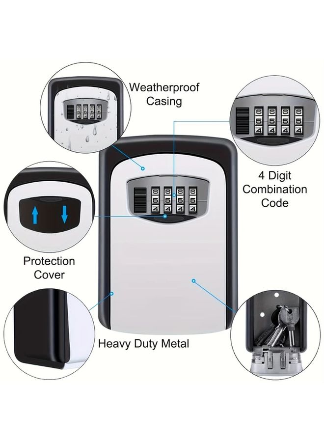 Black Heavy Duty Stainless Steel Key Safe with Combination Dial Flush Mount Security Box - Image 4