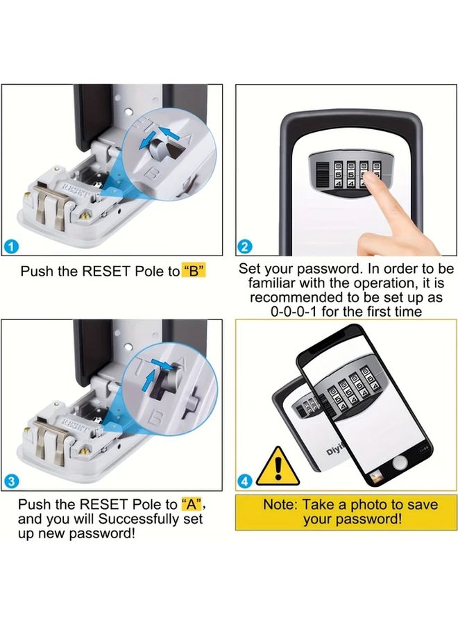 Black Heavy Duty Stainless Steel Key Safe with Combination Dial Flush Mount Security Box - Image 3