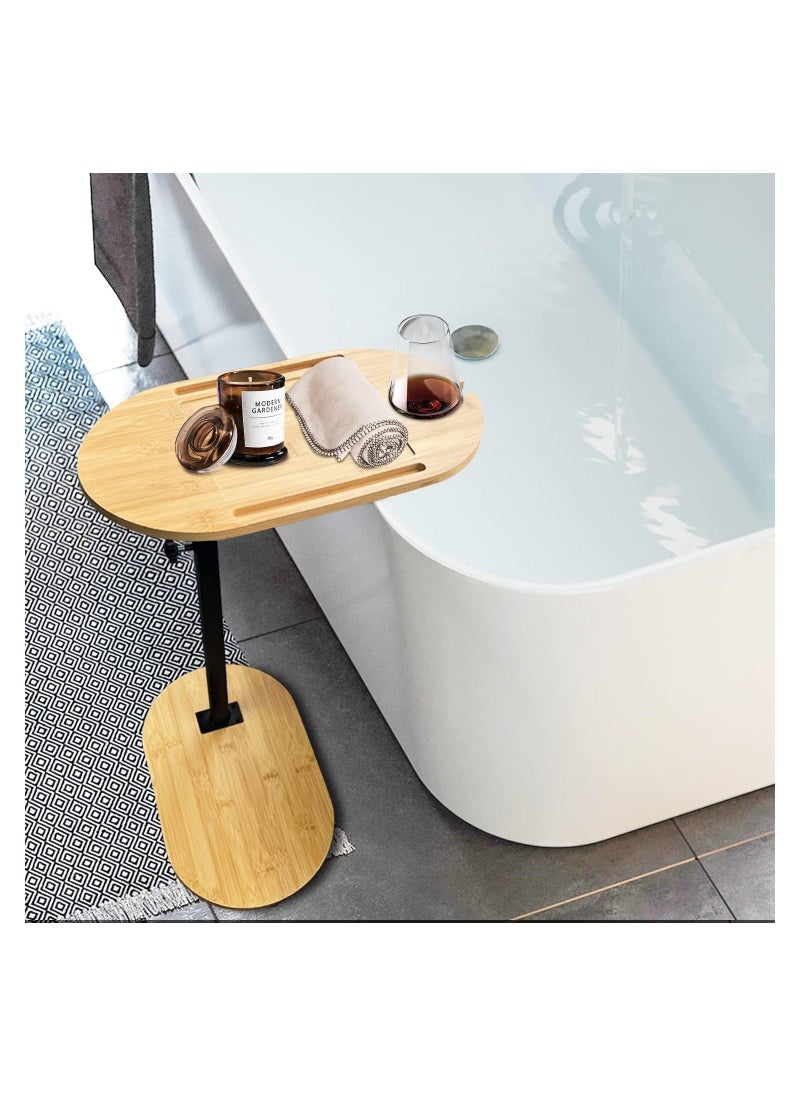 Generic - Bamboo Bathtub Tray Table, Adjustable Height Bath Tub Tray Side Table with Wine Glass/Book Slot and Phone Holder, Freestanding Design, Ideal for Reading, Relaxing and Bathing - Image 1