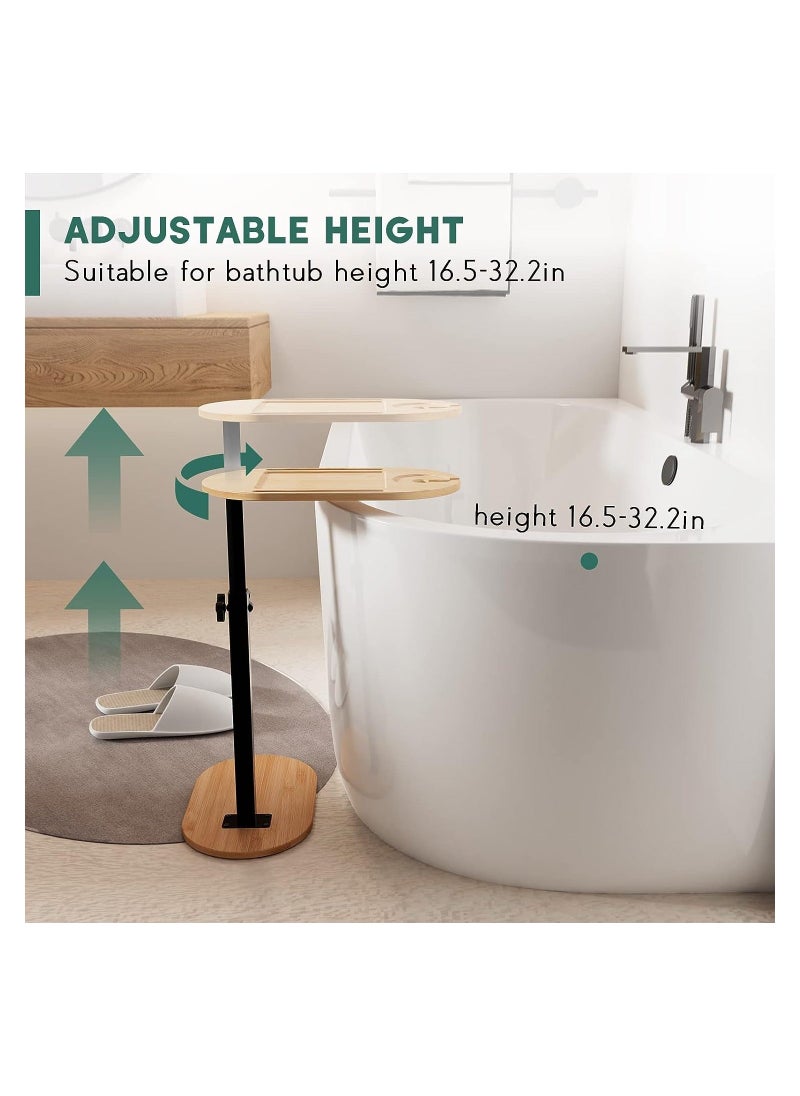 Generic - Bamboo Bathtub Tray Table, Adjustable Height Bath Tub Tray Side Table with Wine Glass/Book Slot and Phone Holder, Freestanding Design, Ideal for Reading, Relaxing and Bathing - Image 1