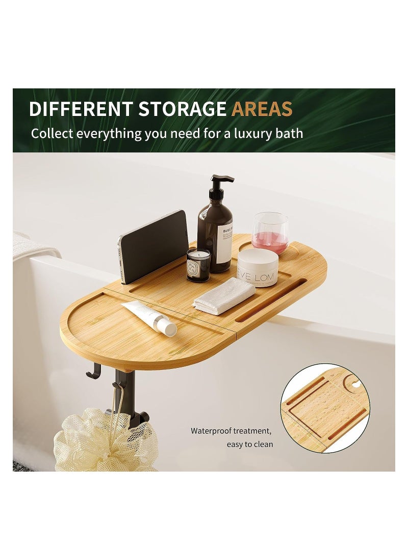 Generic - Bamboo Bathtub Tray Table, Adjustable Height Bath Tub Tray Side Table with Wine Glass/Book Slot and Phone Holder, Freestanding Design, Ideal for Reading, Relaxing and Bathing - Image 1