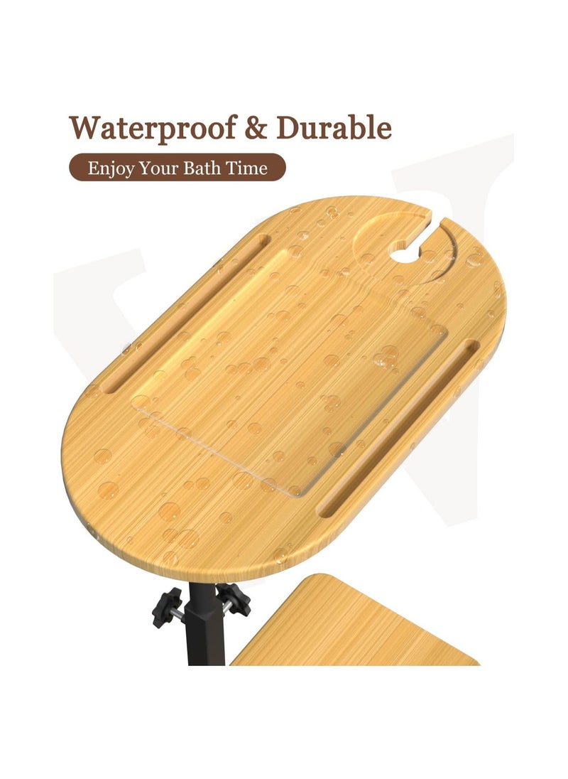 Generic - Bamboo Bathtub Tray Table, Adjustable Height Bath Tub Tray Side Table with Wine Glass/Book Slot and Phone Holder, Freestanding Design, Ideal for Reading, Relaxing and Bathing - Image 1