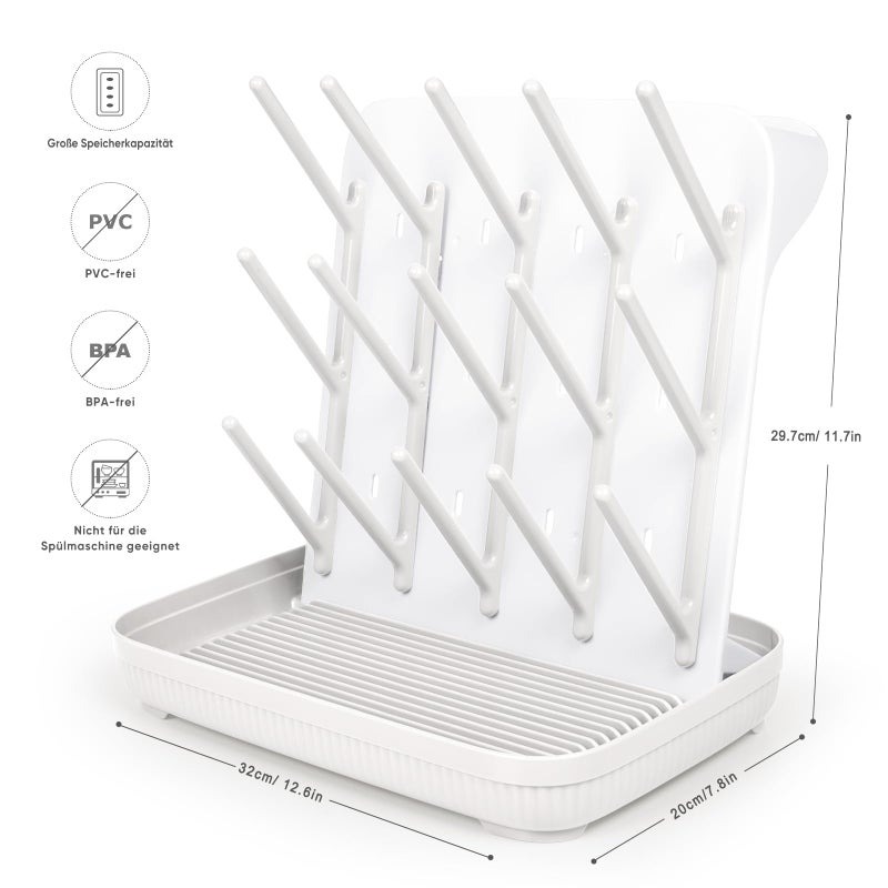 Termichy Baby Bottle Drying Rack: Large Vertical Bottle Dryer Rack Holder - Space Saving Standing Drying Rack for Baby Bottles and Pump Part Cleaning (White) - Image 5