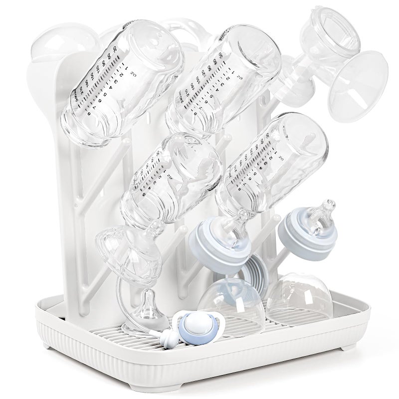 Termichy Baby Bottle Drying Rack: Large Vertical Bottle Dryer Rack Holder - Space Saving Standing Drying Rack for Baby Bottles and Pump Part Cleaning (White) - Image 1