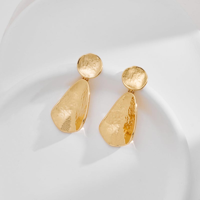 YUJIE Gold Plated Earrings for Women Hammered Geometric Chunky Dangle Earring Brass Trendy statement Jewelry - Image 4