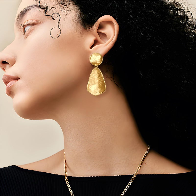 YUJIE Gold Plated Earrings for Women Hammered Geometric Chunky Dangle Earring Brass Trendy statement Jewelry - Image 3