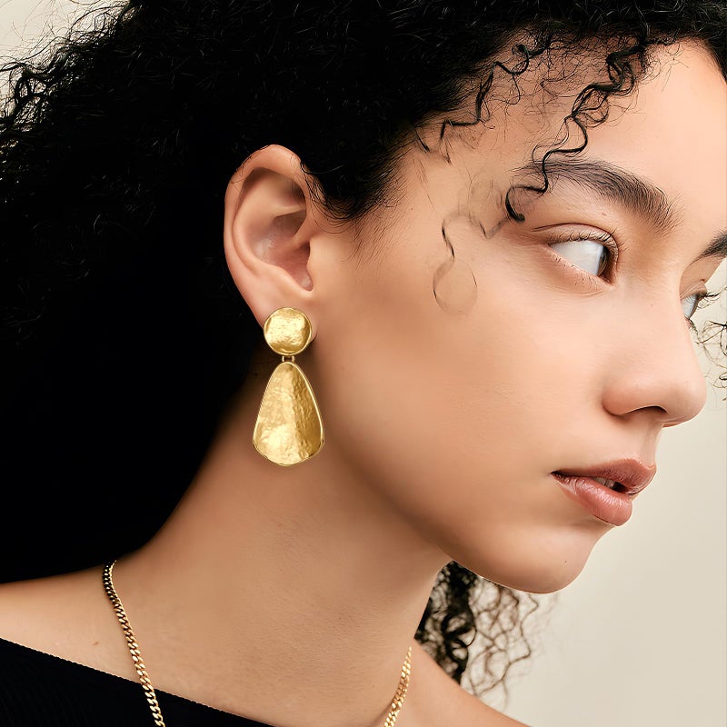 YUJIE Gold Plated Earrings for Women Hammered Geometric Chunky Dangle Earring Brass Trendy statement Jewelry - Image 2