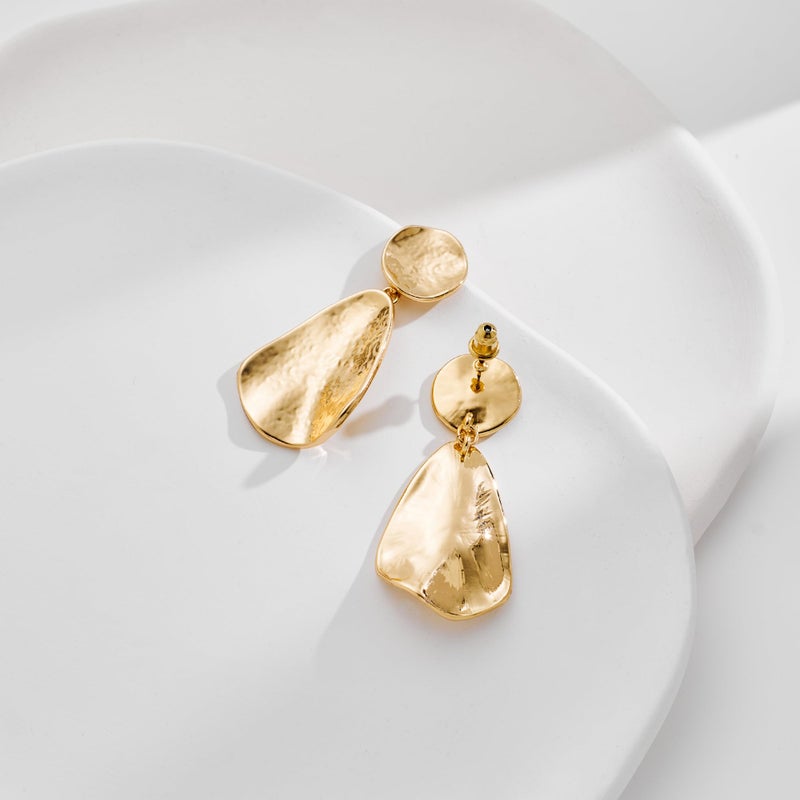 YUJIE Gold Plated Earrings for Women Hammered Geometric Chunky Dangle Earring Brass Trendy statement Jewelry - Image 5