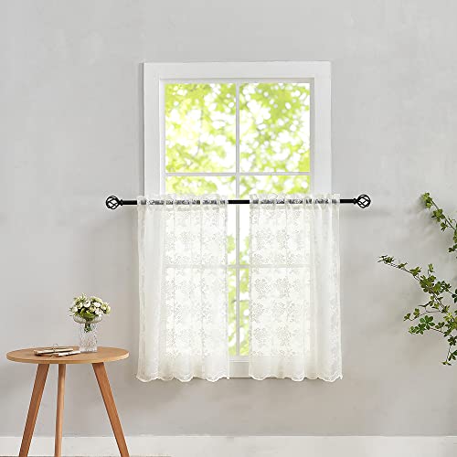YJ YANJUN Lace Curtains  36 Inch Length Ivory Country Cafe Sheer Tier Curtains for Kitchen  Bathroom  2 Panels 26 x 36 Inch