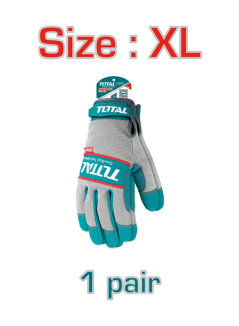 توتال قفازات ميكانيكي احترافية من توتال، باللونين الفيروزي والرمادي، مصنوعة من ألياف دقيقة وإسفنج بوليستر، مقاس XL، معتمدة وفق معيار EN388، عدد 1 زوج - Image 3