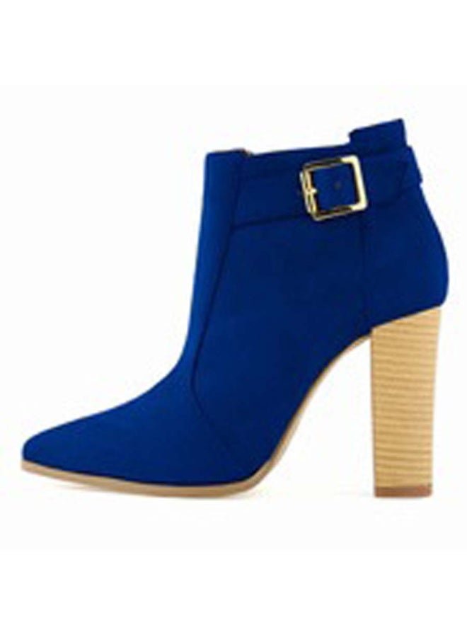 Loquat Autumn/Winter Goose Down Fabric Mid-Shaft Block Heel Combat Boots 11cm Dark Blue  - Image 2