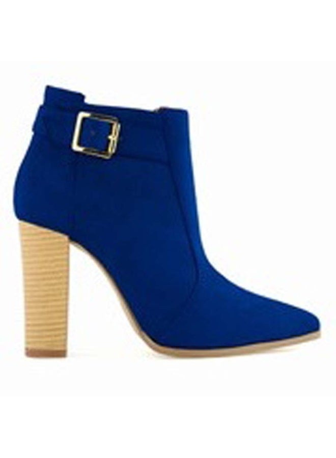 Loquat Autumn/Winter Goose Down Fabric Mid-Shaft Block Heel Combat Boots 11cm Dark Blue  - Image 1