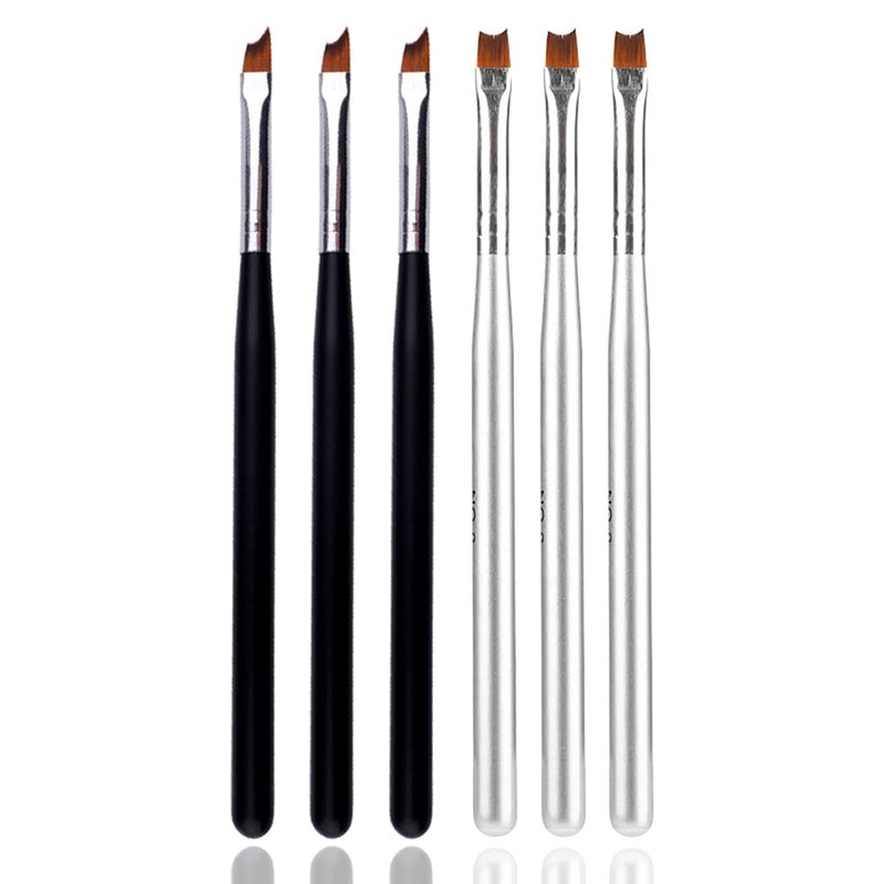 JERCLITY JERCLITY 6pcs French Tip Nail Brushes Set 3pcs Half Moon Shape Silver Handle 3pcs Oblique Head Black Handle Nail Brushes UV Gel Acrylic Painting Drawing Pen for French Nail Tips
