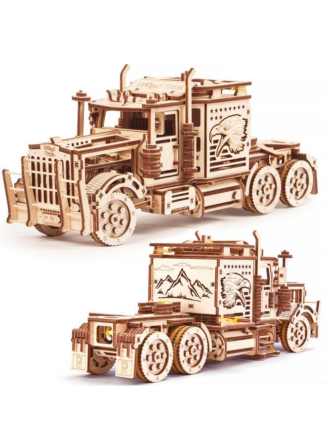 وود تريك ألغاز خشبية ثلاثية الأبعاد من Wood Trick Big Rig Truck Car للبالغين والأطفال للبناء - يصل طولها إلى 6 أقدام - 14 × 6 بوصة - شاحنة شبه واقعية - نماذج خشبية هندسية DIY مشروع ميكانيكي خشبي ثلاثي الأبعاد - Image 1