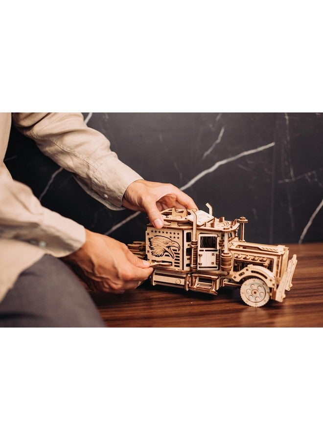 وود تريك ألغاز خشبية ثلاثية الأبعاد من Wood Trick Big Rig Truck Car للبالغين والأطفال للبناء - يصل طولها إلى 6 أقدام - 14 × 6 بوصة - شاحنة شبه واقعية - نماذج خشبية هندسية DIY مشروع ميكانيكي خشبي ثلاثي الأبعاد - Image 5