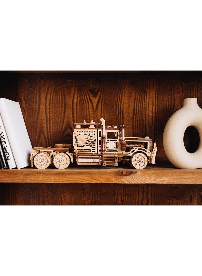 وود تريك ألغاز خشبية ثلاثية الأبعاد من Wood Trick Big Rig Truck Car للبالغين والأطفال للبناء - يصل طولها إلى 6 أقدام - 14 × 6 بوصة - شاحنة شبه واقعية - نماذج خشبية هندسية DIY مشروع ميكانيكي خشبي ثلاثي الأبعاد - Image 2