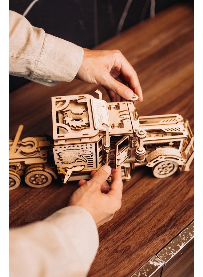 وود تريك ألغاز خشبية ثلاثية الأبعاد من Wood Trick Big Rig Truck Car للبالغين والأطفال للبناء - يصل طولها إلى 6 أقدام - 14 × 6 بوصة - شاحنة شبه واقعية - نماذج خشبية هندسية DIY مشروع ميكانيكي خشبي ثلاثي الأبعاد - Image 3