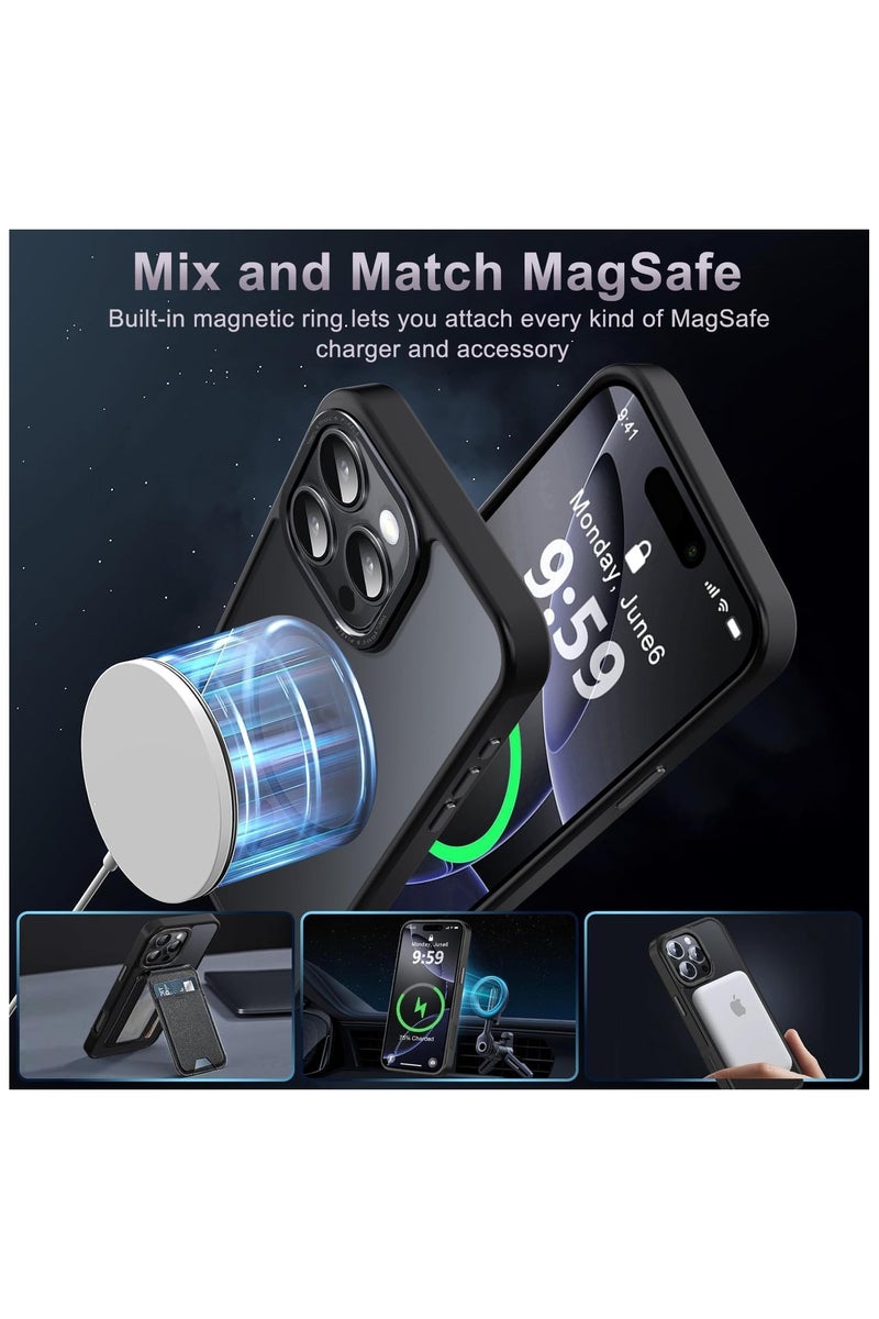 for iPhone 16 Pro Max Magnetic Case, Compatible with MagSafe, [Shockproof Military Grade Protection] Translucent Frosted Back Case, Ultra Strong Phone Protective Case with Powerful Magnets for Apple 16 Pro Max (2024) (Black) - Image 2