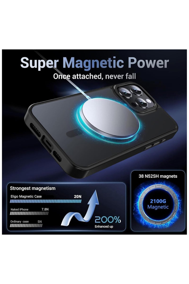 for iPhone 16 Pro Max Magnetic Case, Compatible with MagSafe, [Shockproof Military Grade Protection] Translucent Frosted Back Case, Ultra Strong Phone Protective Case with Powerful Magnets for Apple 16 Pro Max (2024) (Black) - Image 3