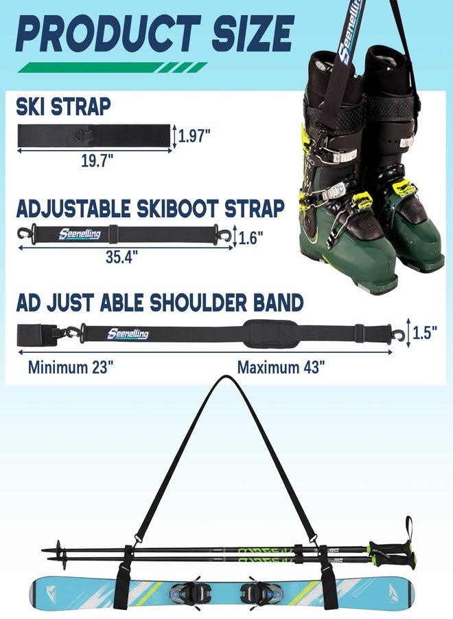 Seenelling 4 Pcs Ski Boot and Pole Carrier Straps Skiing Accessories 2 Anti Slip Boot Straps 2 Adjustable Shoulder Slings with Cushioned Pad and Buckle, Outdoor Winter Essential for Men Women - Image 2
