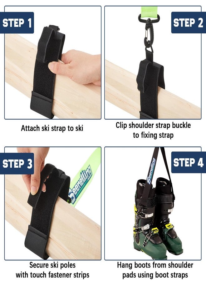 Seenelling 4 Pcs Ski Boot and Pole Carrier Straps Skiing Accessories 2 Anti Slip Boot Straps 2 Adjustable Shoulder Slings with Cushioned Pad and Buckle, Outdoor Winter Essential for Men Women - Image 5