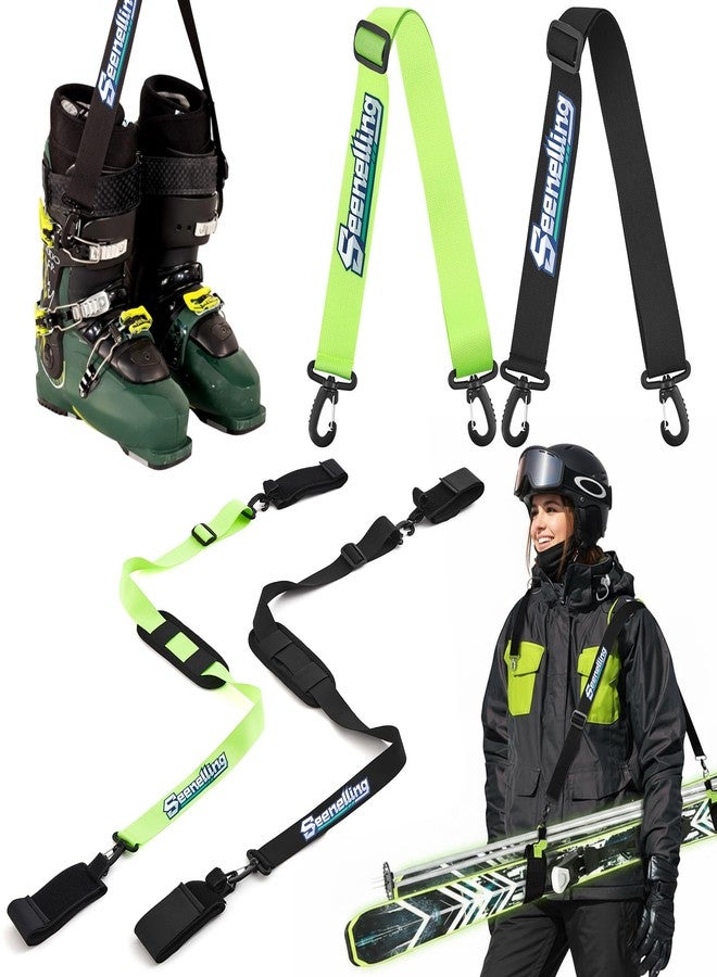 Seenelling 4 Pcs Ski Boot and Pole Carrier Straps Skiing Accessories 2 Anti Slip Boot Straps 2 Adjustable Shoulder Slings with Cushioned Pad and Buckle, Outdoor Winter Essential for Men Women - Image 1