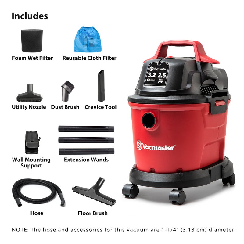 Vacmaster 3.2-Gallon* 2.5 Peak HP Wet/Dry Vacuum â€“ VHB305M 1101 - Image 2