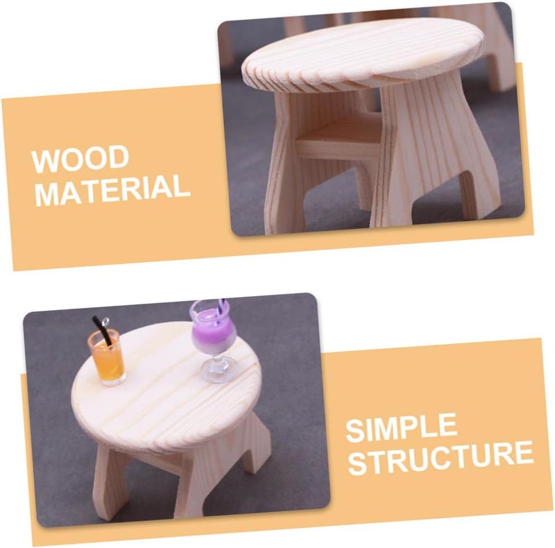 Miniature Dollhouse Circle Coffee Table Unfinished Wood Desk for Living Room Bedroom Kitchen Balcony Lightweight Durable for Miniature Scene Photography and Decor - Image 3