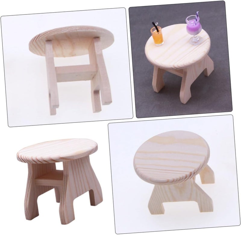 Miniature Dollhouse Circle Coffee Table Unfinished Wood Desk for Living Room Bedroom Kitchen Balcony Lightweight Durable for Miniature Scene Photography and Decor - Image 4