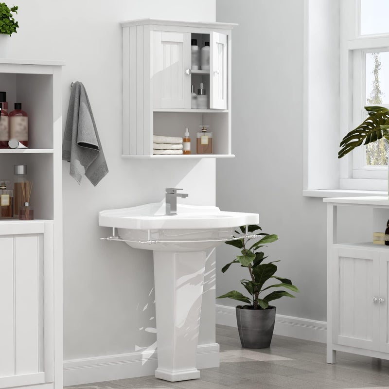 Treocho Wood Wall Cabinet, Bathroom Medicine Cabinet Storage with Doors and Adjustable Shelf, Rustic Cabinet Wall Mounted for Bathroom, Livingroom, Kitchen, Cupboard, White - Image 3