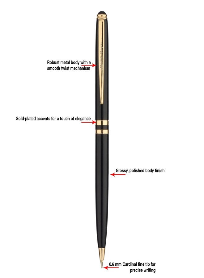 Oliver Onyx SH G Ball Pen – 0.6mm Cardinal Refill, Full Brass Body, Twist Mechanism, Glossy Black Finish with Gold Trims - Image 3