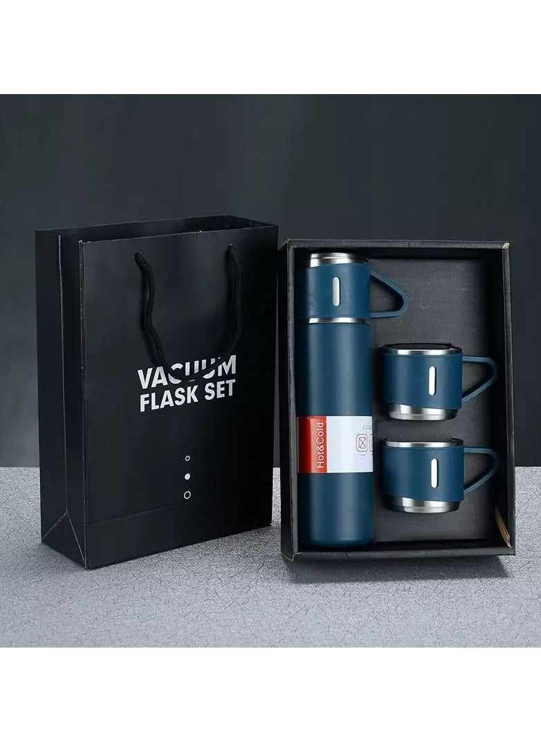 Generic - Stainless Steel Thermos 500ml Vacuum Flask Set for Hot and Cold Drinks with 3 Cups Combo new ( BLUE ) - Image 1