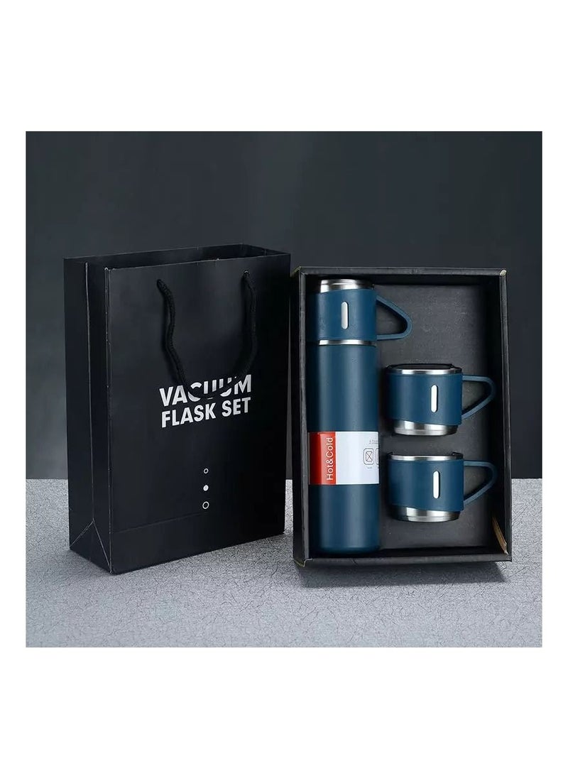 Generic - Stainless Steel Thermos 500ml Vacuum Flask Set for Hot and Cold Drinks with 3 Cups Combo new ( BLUE ) - Image 1