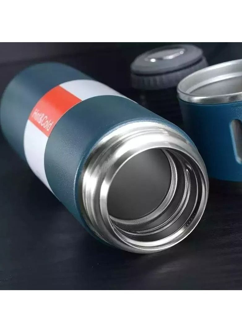 Generic - Stainless Steel Thermos 500ml Vacuum Flask Set for Hot and Cold Drinks with 3 Cups Combo new ( BLUE ) - Image 1