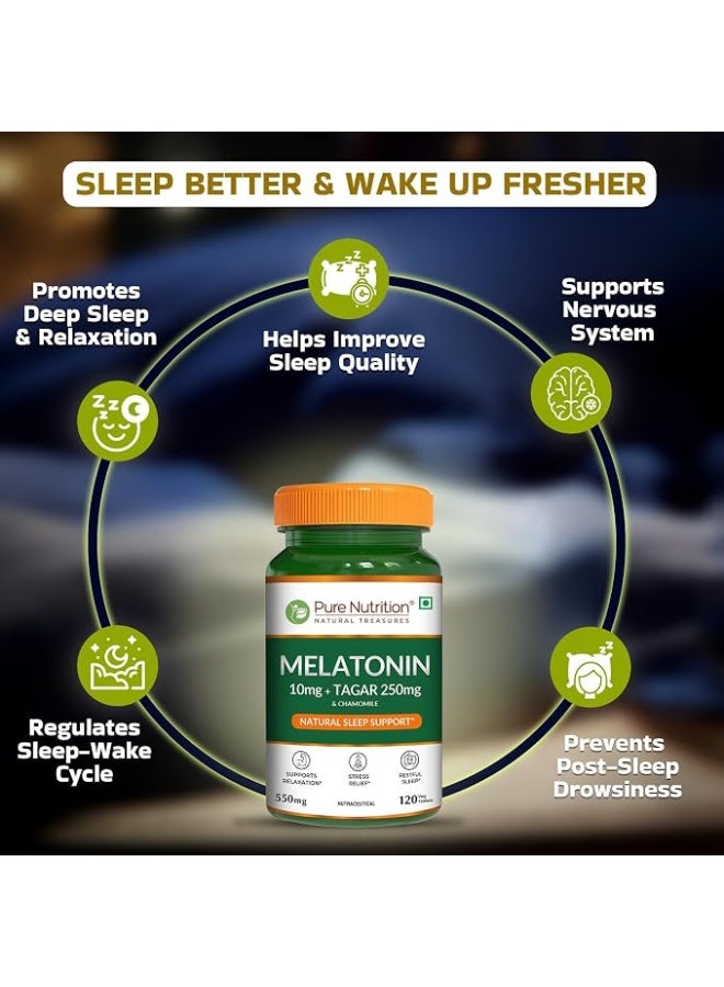 Pure Nutrition Melatonin 10mg with Tagar 250mg - 120 Veg Tablets | Non-Addictive Sleep Aid | Helps Fall Asleep Fast | Promotes Deep Sleep | Enhances Sleep Quality | Helps In Relaxation - Image 3