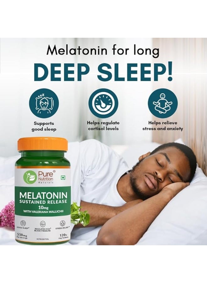 Pure Nutrition Melatonin 10mg with Tagar 250mg - 120 Veg Tablets | Non-Addictive Sleep Aid | Helps Fall Asleep Fast | Promotes Deep Sleep | Enhances Sleep Quality | Helps In Relaxation - Image 2