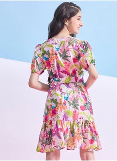 Stylo Bug Floral Print Dobby Dress with Tie Belt by Styli  - Image 4