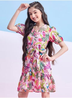 Stylo Bug Floral Print Dobby Dress with Tie Belt by Styli  - Image 3