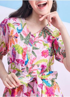 Stylo Bug Floral Print Dobby Dress with Tie Belt by Styli  - Image 5