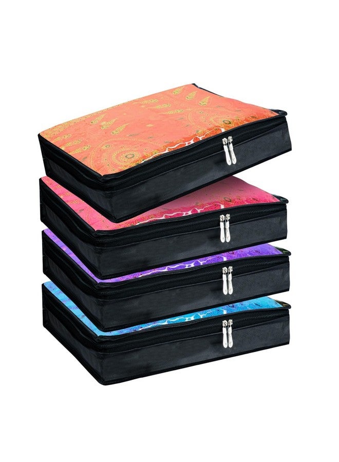 Golden Bird Saree Bags Cover With Zip Clothes Storage Bag Wardrobe Organizer Cloth Packing Organizer Large Transparent Window Garment Protector Covers (Medium, 4 PCS) - Image 1