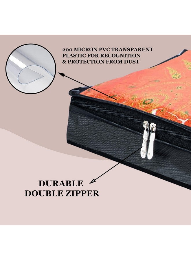 Golden Bird Saree Bags Cover With Zip Clothes Storage Bag Wardrobe Organizer Cloth Packing Organizer Large Transparent Window Garment Protector Covers (Medium, 4 PCS) - Image 4